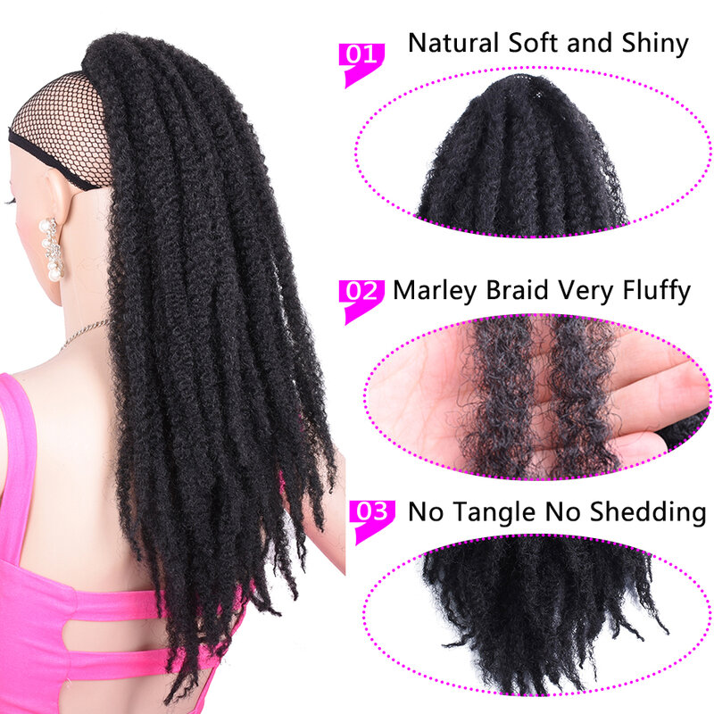Long Afro Puff Kinky Curly Drawstring Ponytail Crochet Marley Braids Twist Hairpiece Synthetic Clip in Hair Extensions