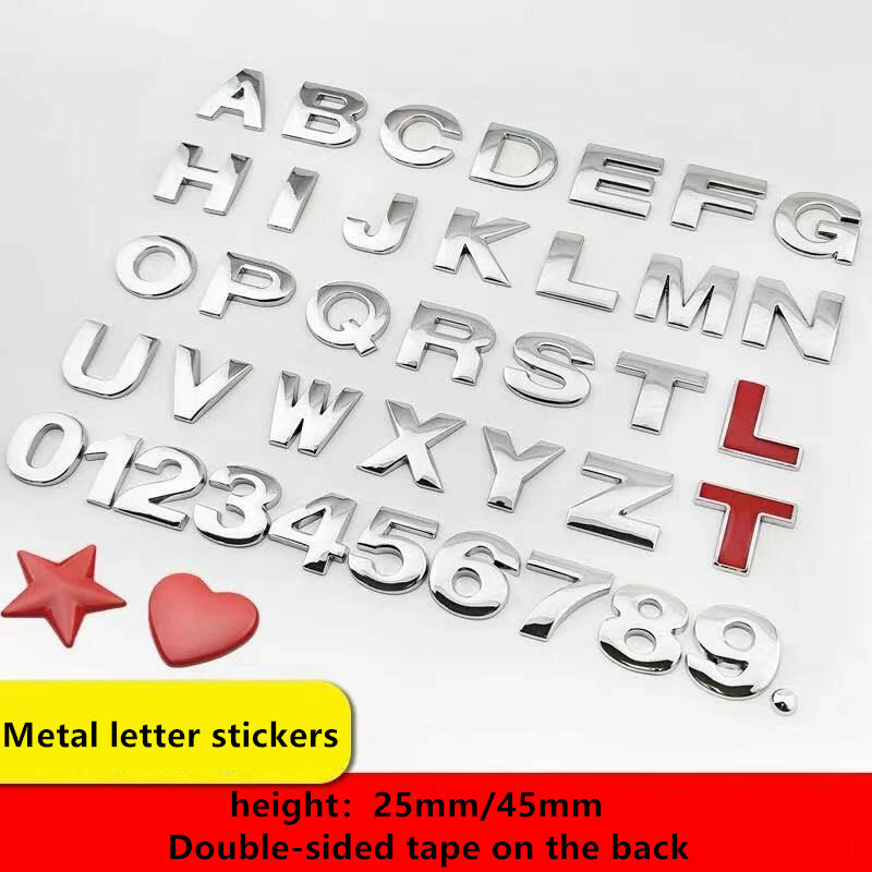 1 шт. 3D Металлические Буквы Алфавита 45 мм 25 мм для самостоятельного изготовления, цифры-эмблемы, хромированные маркировочные наклейки для автомобиля, цифровой значок, Аксессуары для мотоцикла