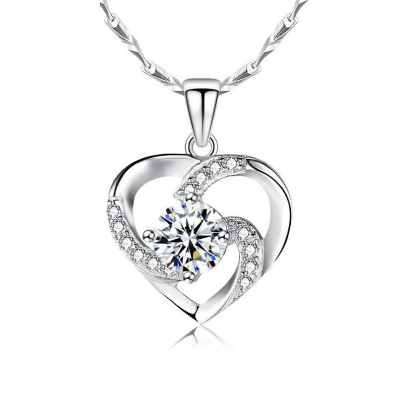 KOFSAC New Luxury Crystal CZ Heart Pendant Choker Necklace 925 Sterling Silver Chain Necklaces For Women Wedding Jewelry Gifts