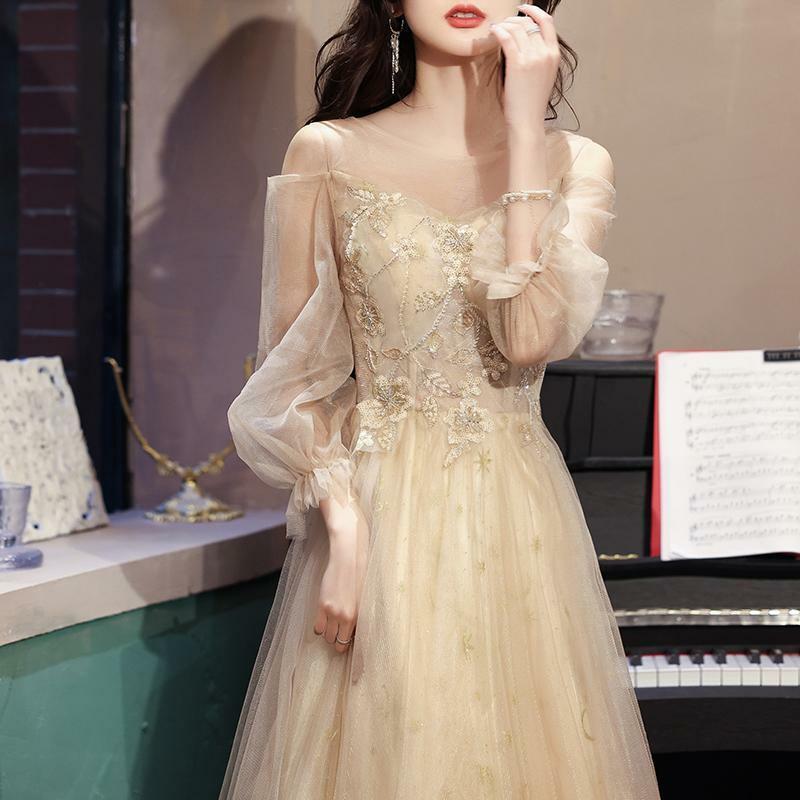 Женское вечернее платье во французском стиле, нежное платье до пола со шнуровкой и вышивкой, с длинным рукавом