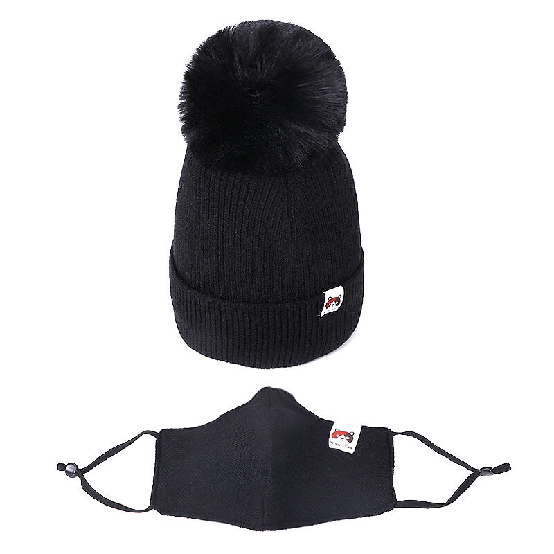 2021 boy girl baby autunno e inverno cappello pompon con maschera set cappellino per cappello lavorato a maglia caldo antivento per bambini