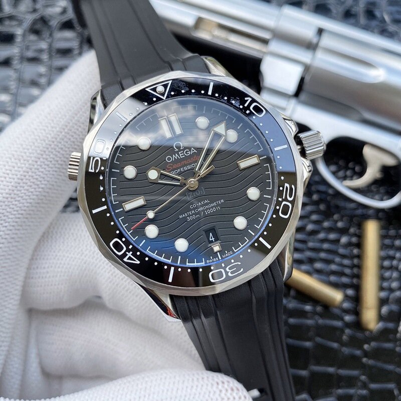 Omega- Luxury Brand Ceramic Bezel Mens AAA Mechanical SS 007 Automatic Movement Men Watch Designer Watches Wristwatches 3355