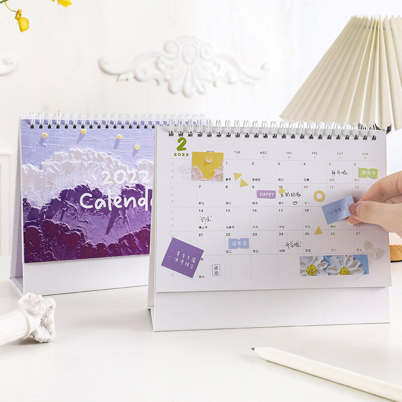 2022 neue Kawaii Nette Blume Öl Spule Kalender Kreative Schreibtisch Kalender Täglichen Zeitplan Planer Agenda Organizer n1100