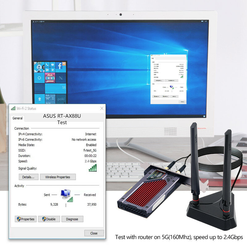Fenvi WiFi 6E Intel AX210 RGB PCIe Adapter bezprzewodowy Bluetooth 5.2 karta sieciowa tri-band 2.4G/5G/6GHz 802.11AX Win 10 na pulpit