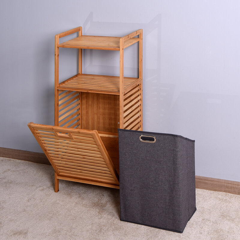 Cesta de almacenamiento de bambú para baño, accesorio con estante de 2 niveles, 17,32X13X37,8 pulgadas