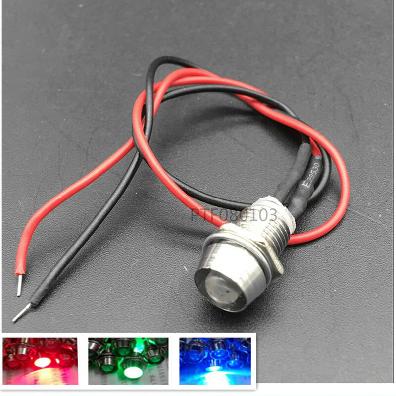 50pcs 5 milímetros 12V colorido pré-wired LED Indicador lâmpada Piloto Traço de Luz Da Lâmpada de Metal Wire Leads