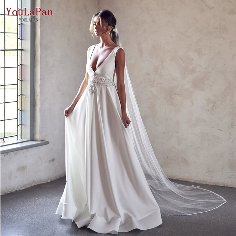 Youlapan-véu de noiva v21, véu de noiva longo com faixa borda, simples, elegante, de alta qualidade, feito à mão, branco marfim