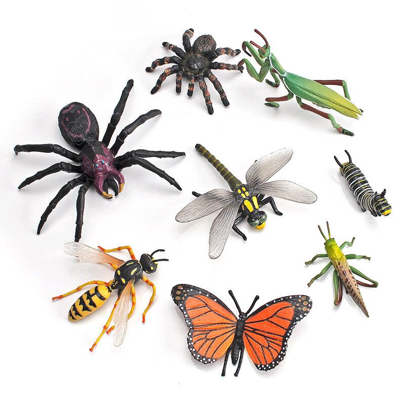 PVC Action Figure Toys para Crianças, Simulação Rainforest Modelo Animal, Aranha, Vespa, Louva-a-deus, Gafanhoto, Estatueta de Insetos, Boneca, Presentes