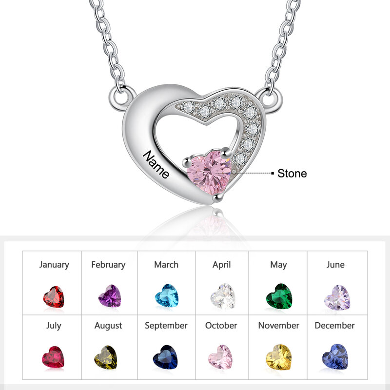JewelOra-collar con nombre grabado personalizado, con piedra de nacimiento de corazón, colgante para madres, regalo de cumpleaños para esposa
