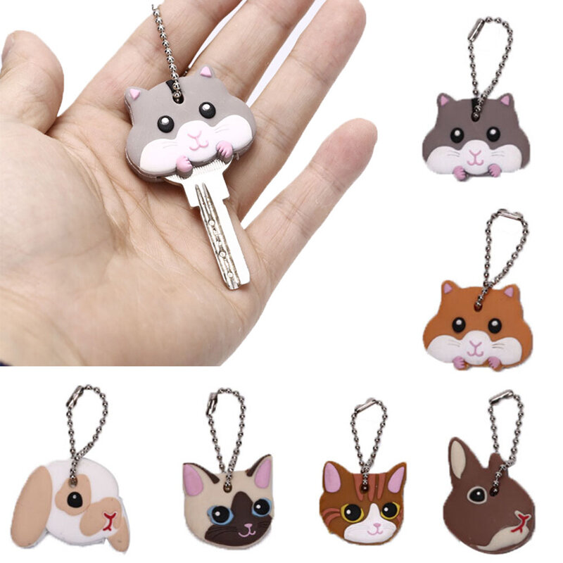 1 pc silicone chaveiro tampa da cabeça caso escudo gato hamster cão animais forma linda jóias presente