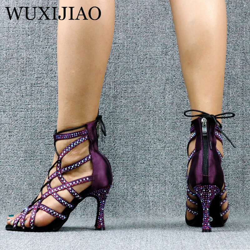 WUXIJIAO Women's Latin Dance Shoes New Dance Shoes Unique Design Salsa Shoes Diamond Sandals