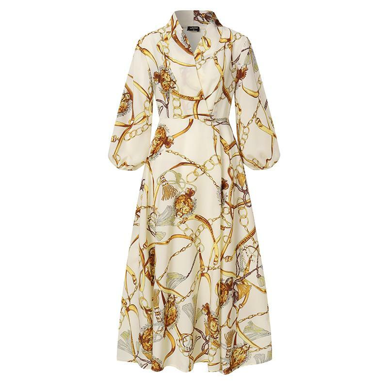 Plus ขนาดเสื้อผ้ากุลสตรี2023 VONDA ฤดูใบไม้ร่วงแขนยาว Vintage Floral พิมพ์ชุดเดรสปาร์ตี้หลวม Robe จักรกล Holiday Sundress
