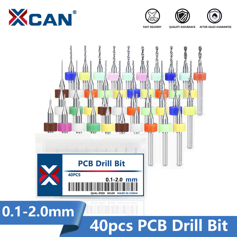 XCAN PCB Drill Bit Micro Gun Drill For Drilling PCB Circuit Board Carbide Drill Bit 40pcs 0.1-1.0 0.3-1.2 0.6-1.5 1.1-2.0mm Set