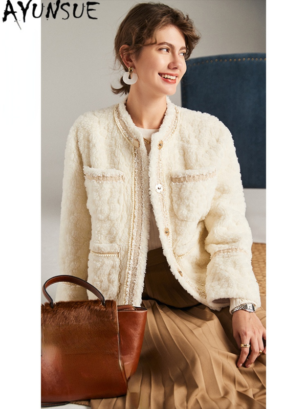AYUNSUE wełna z owcy strzyżonej płaszcz kobieta jesień zima 2021 krótkie lekkie futra damskie wełniane kurtki eleganckie Casaco Feminino Gxy182