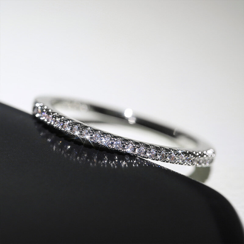 Huitan-Anillos finos minimalistas para mujer, anillo de boda brillante de circón cúbico, joyería de dedo femenina versátil de alta calidad, nuevo