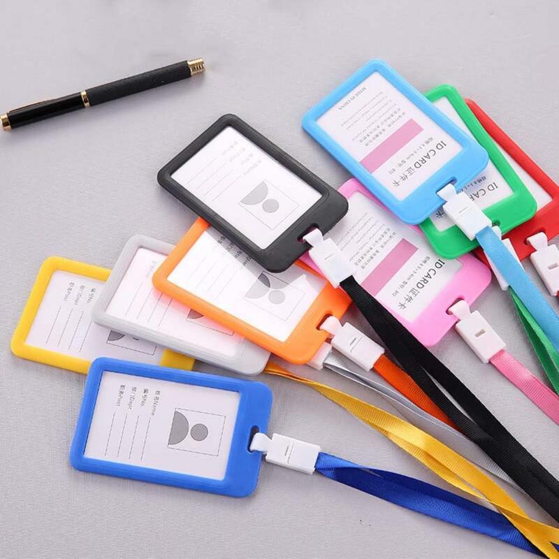 HOT SALES!!! Portable Double Sided Transparent Employee ID Card Holder Name Tags with Lanyard