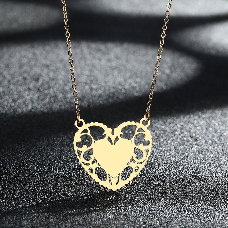 Женское Ожерелье с кулоном в виде сердца и кружева, из нержавеющей стали
