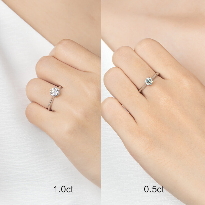 LESF Moissanite diamentowy pierścionek ze srebra próby 925 pierścionek zaręczynowy klasyczny okrągły damski prezent ślubny rozmiar 0.5/1.0 Carat
