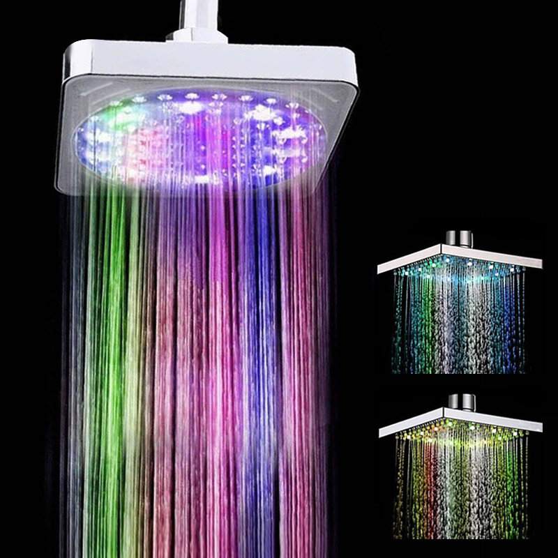 Keine Batterien Führte Dusche Kopf Bad Zubehör Quadrat Dusche Top-Spray Bunte Tri-Farbe LED Top Sprayer Showerhead
