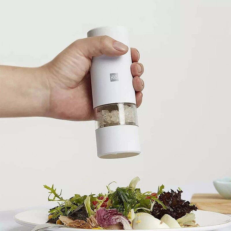 Huohou-Molinillo Eléctrico automático de pimienta y sal, luz LED, 5 modos, pulverizador de grano de especias para Cocina