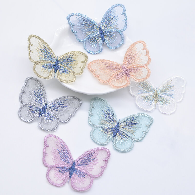 10Pcs 53*40mm Exquisite Embroidered Mesh Butterfly for DIY Headwear Hair Clips Decor Clothes Hat Shoes Patches Accessories