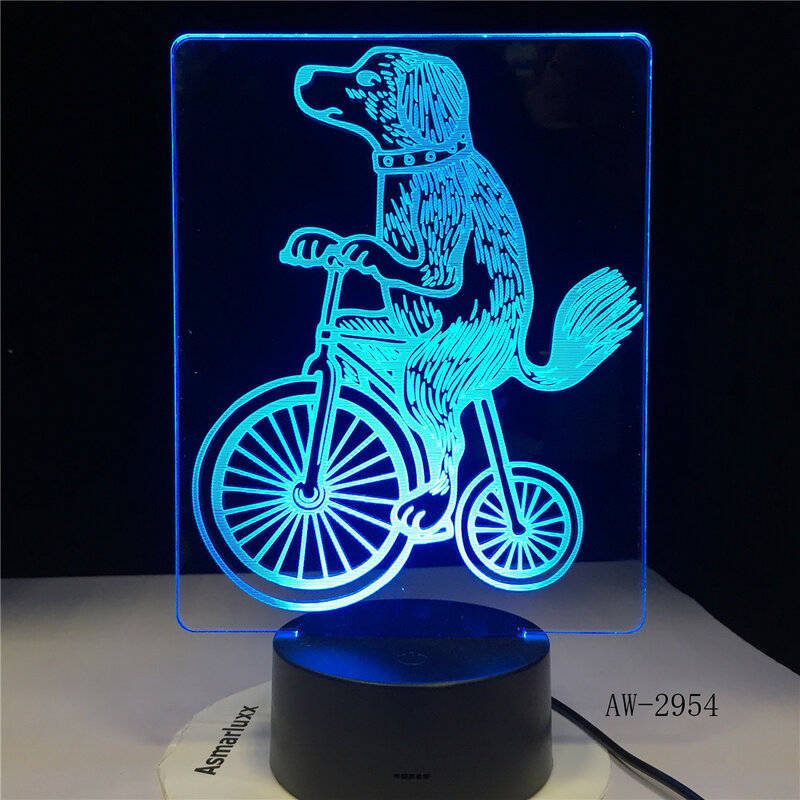 Lámpara LED de noche con USB para niños, lámpara 3D de 7 colores para montar perros, decoración creativa de cabecera, regalo de cumpleaños, 2954