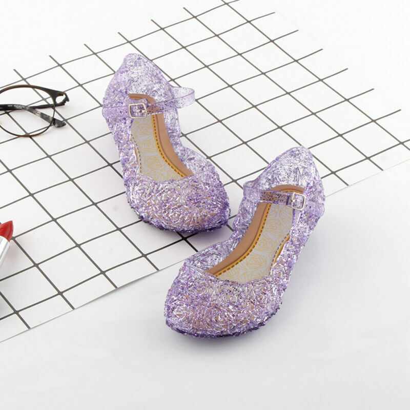 Sandal Kristal Musim Panas Anak-anak Perempuan Dekorasi Gaun Pesta Sepatu Hak Tinggi Jelly Putri Frozen