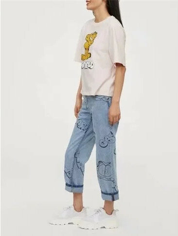 Zwiędły anglia główna ulica vintage cute cartoon luźne jeansy kobieta wysokiej talii dżinsy do kostek szarawary dżinsowe damskie spodnie dżinsowe