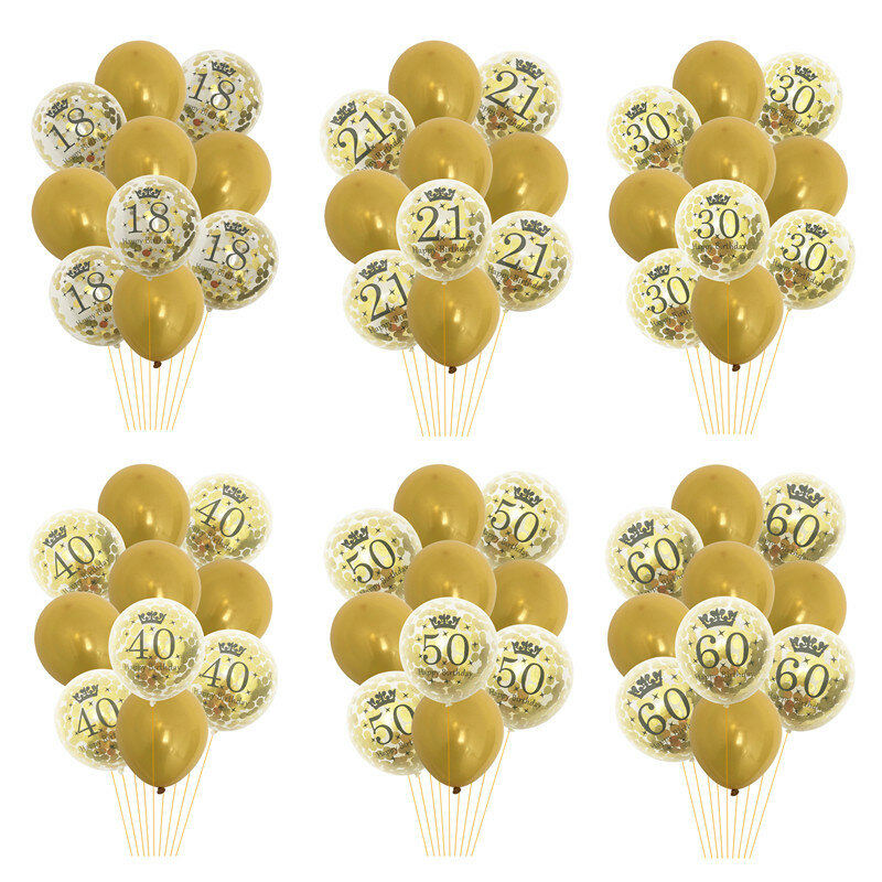 Globos de confeti de látex para adultos, suministros de decoración para fiesta de cumpleaños, 18, 30, 40 y 60 años, 10 Uds.