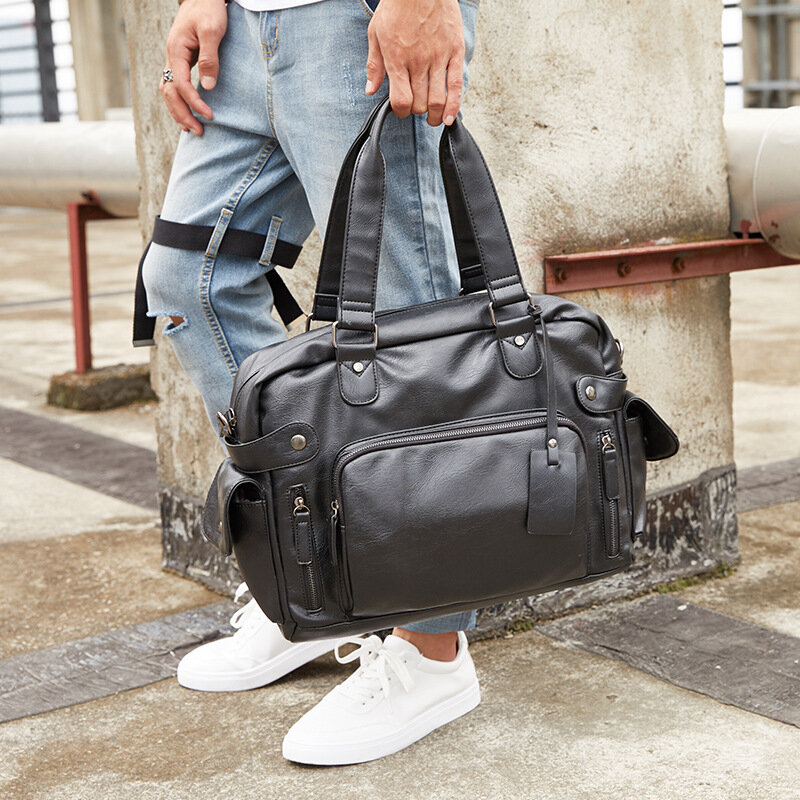 Large Capacity Handbags Men Pu Leather Black Men's Shoulder Bag Solid Casual Totes Business Travel Handbag Cross Body Bag Male