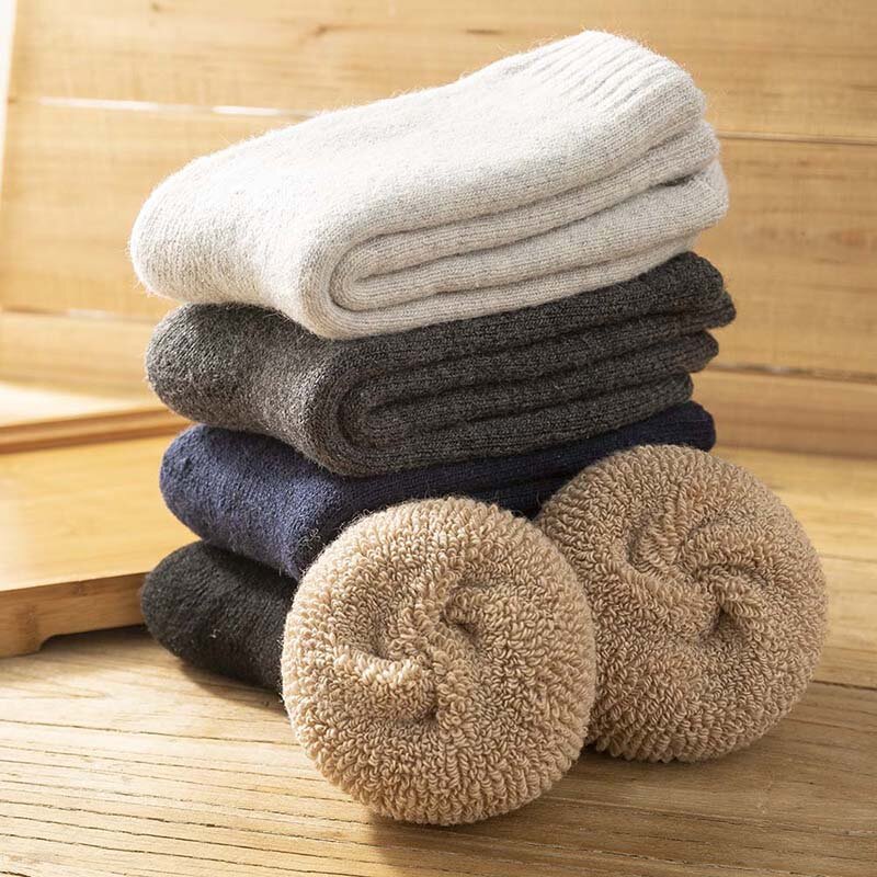 Calcetines cálidos de lana para hombre, medias gruesas informales de Cachemira, estilo Harajuku Retro, de Color sólido, para invierno, 2 pares
