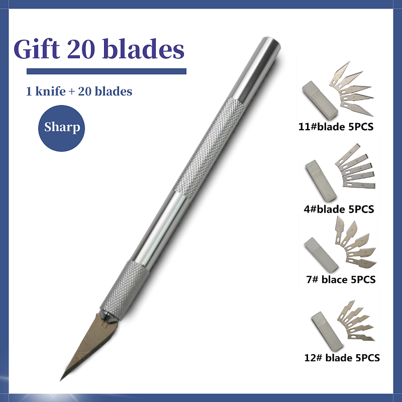 Utility Carving Knife Set 20 lâminas de aço, liga de alumínio, corte de papel de escritório, carta abertura faca 21pcs