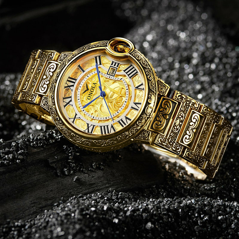 Relógio de pulso de quartzo masculino, relógio impermeável luxuoso de marca na moda para negócios em aço inoxidável à prova d'água