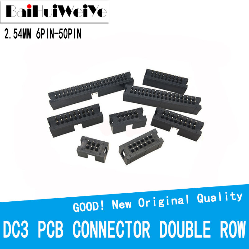 수컷 소켓 스트레이트 IDC 박스 헤더 PCB 커넥터, 더블 로우 DC3 헤더, DIP 6 핀, 10 핀, 10 핀, 20 핀, 26 핀, 34/40 핀, 2.54mm 피치, 10P, 20P, 40 P