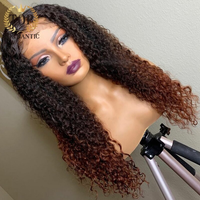 Topnormantic Омбре коричневый цвет Remy человеческие волосы 13x 4 кружевные передние парики для женщин 4x4 закрытие глубокие вьющиеся парики