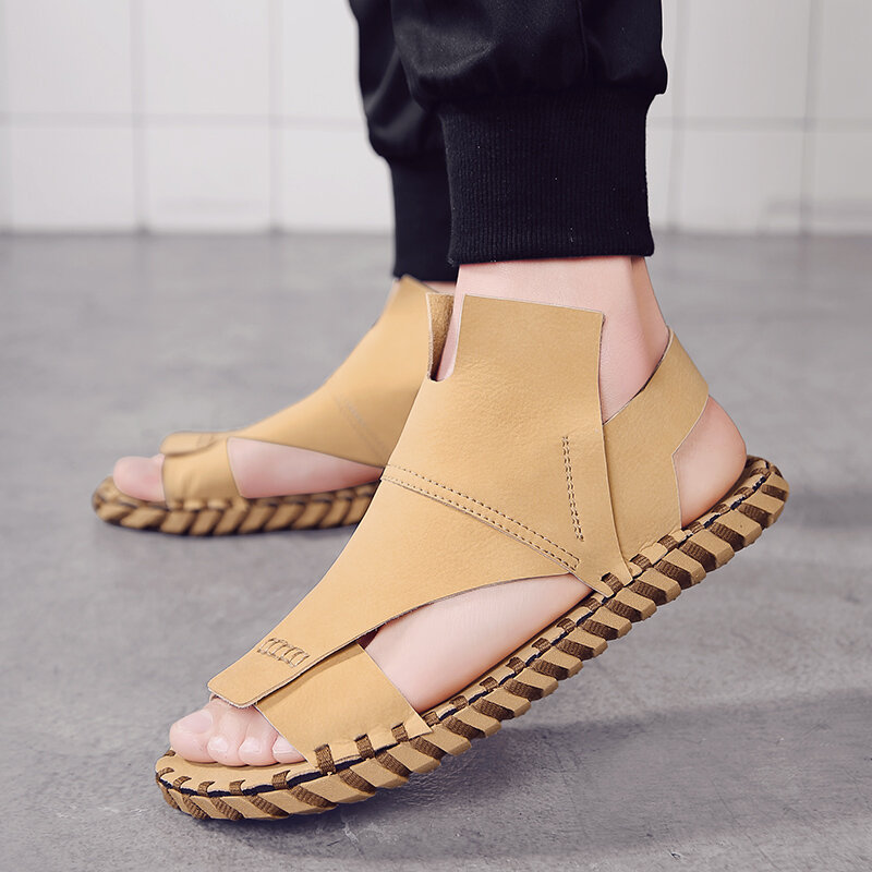 CYYTL Männer Mode Strand Sandalen Sommer Leder Offene spitze Schuhe Plattform Nicht-slip Hausschuhe Hand Stiching Hommes Sapatos Masculino