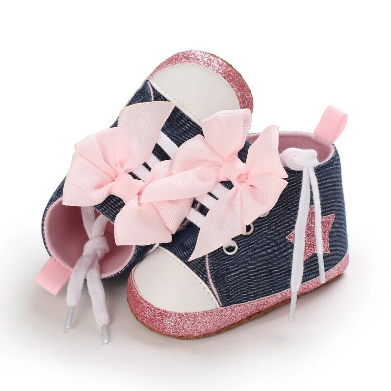 VALEN SINA – chaussures pour nouveau-né fille, chaussures de premier pas pour bébé, semelle souple antidérapante, joli nœud, chaussures décontractées en toile pour enfants, 2021