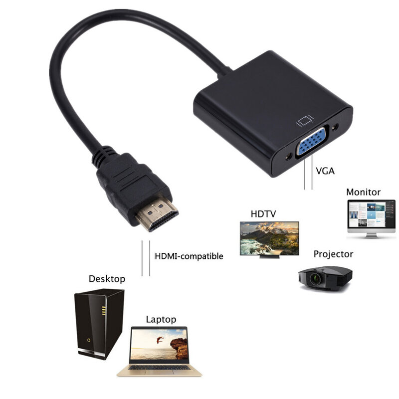 Câble convertisseur HDMI vers VGA avec alimentation audio, adaptateur mâle vers femelle, HD 1080P, PS4, TV Box, Xbox, TV, ordinateur portable