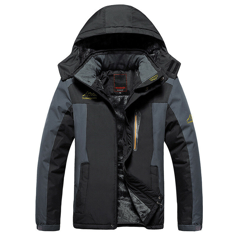 防風フリースジャケット,防風フリース,厚手のベルベットジャケット,暖かい屋外コート,男性用ミリタリーフード付きジャケット