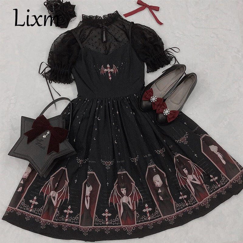 Lolita giapponese gotico Jsk abito nero donna Harajuku Street Fashion senza maniche sorella morbida abito carino ragazze abiti Punk bianchi