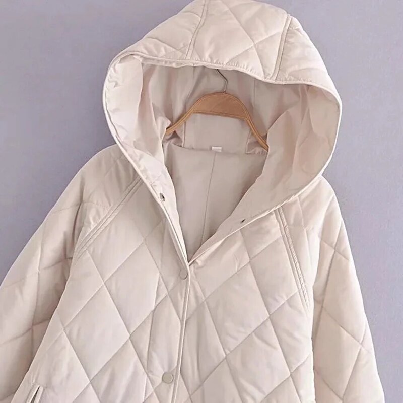 XEASY-abrigo informal de algodón para mujer, Parkas de manga larga, Top elegante, Vintage, cálido, color Beige, para invierno, 2021