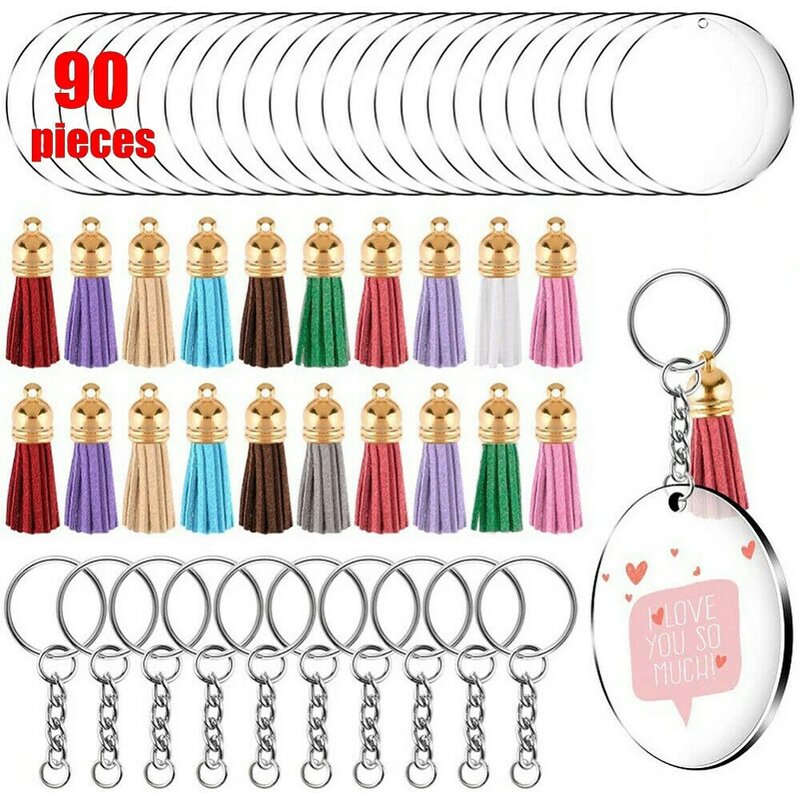 DIY Cute key chain for Women car trinket Bag Bugs ring Tassels Charm Holder Ornaments acrylic transparent card Leather keychain