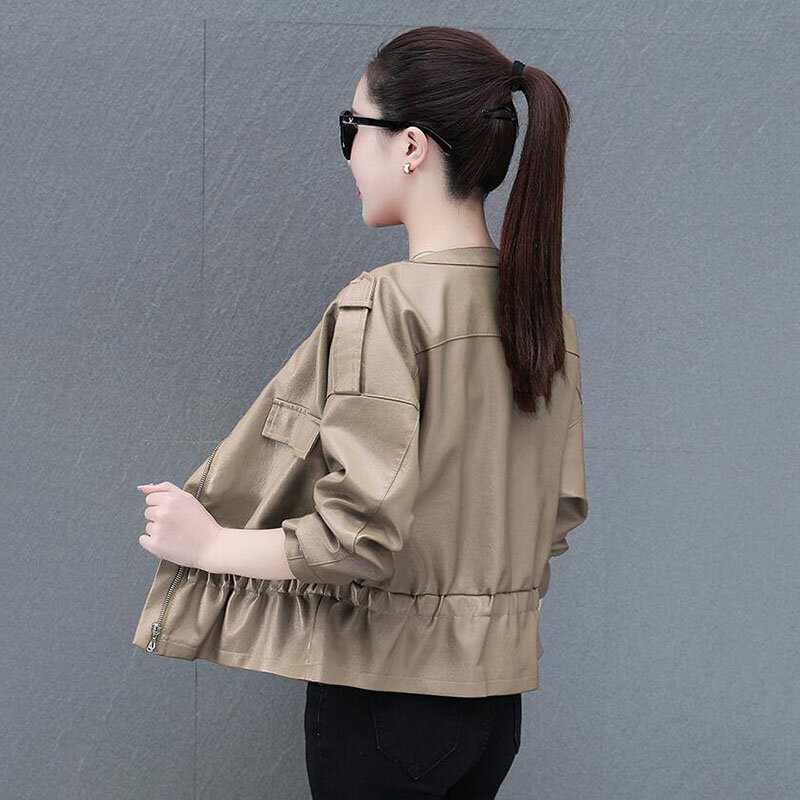 Moda jaqueta de couro do plutônio feminino primavera outono jaqueta curta estilo coreano chique casaco outerwear locomotiva roupas femininas 2022 ne