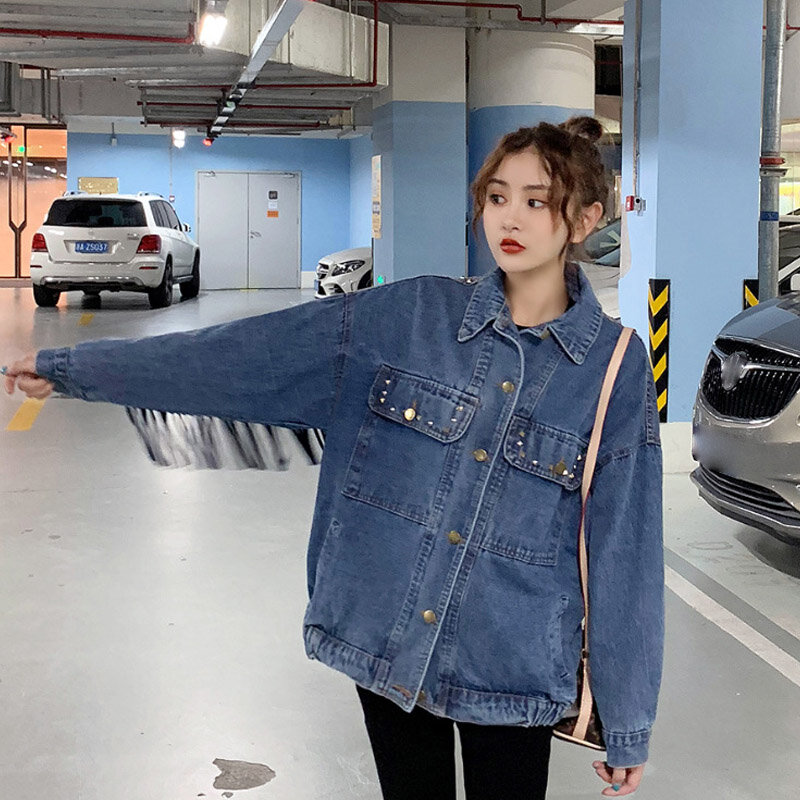 Wyblz denim jaqueta feminina moda coreana bordado franja oversized denim casaco solto manga longa outerwear jaquetas femininas novo