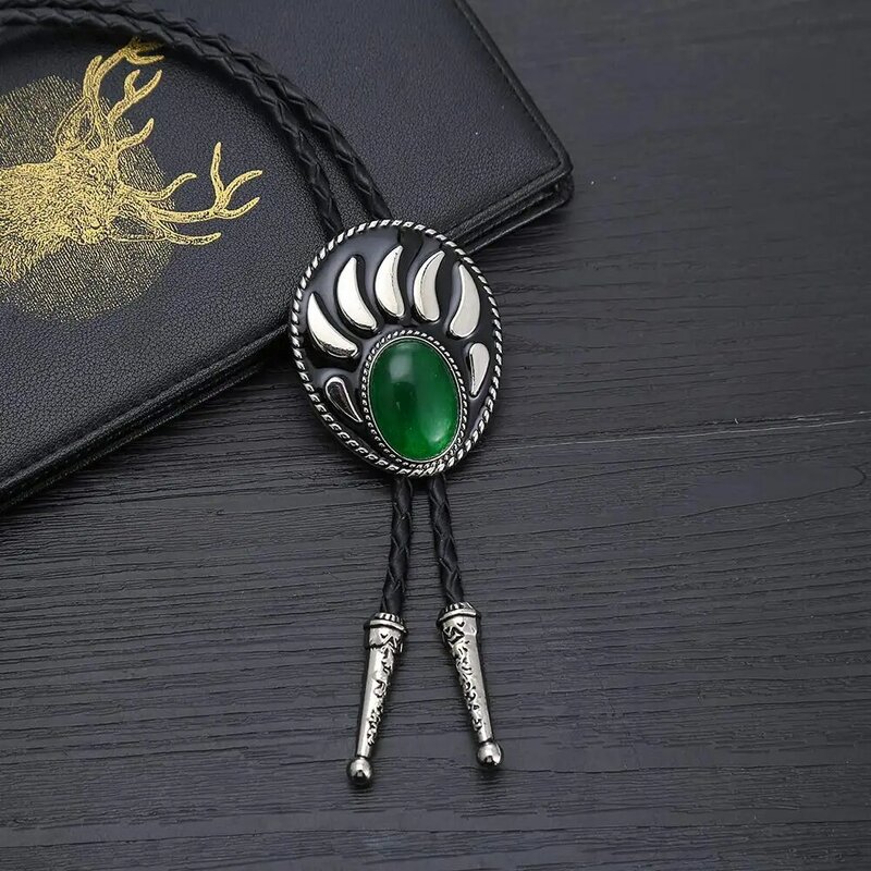 Fashion green  Turquoise bear paw  bolo tie for man cowboy western cowgirl lather rope zinc alloy necktie