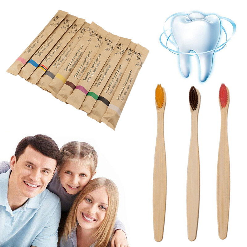 Juego de cepillos de dientes de bambú Natural, cepillos de dientes coloridos de 1/3/5 piezas, cerdas suaves, carbón vegetal, Eco, cuidado bucal