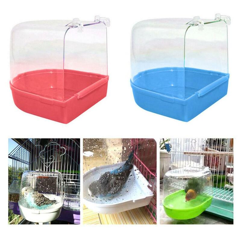 Bañera transparente para pájaros y loros, caja de ducha para decoración de jaula colgante, herramienta de limpieza de animales pequeños para mascotas