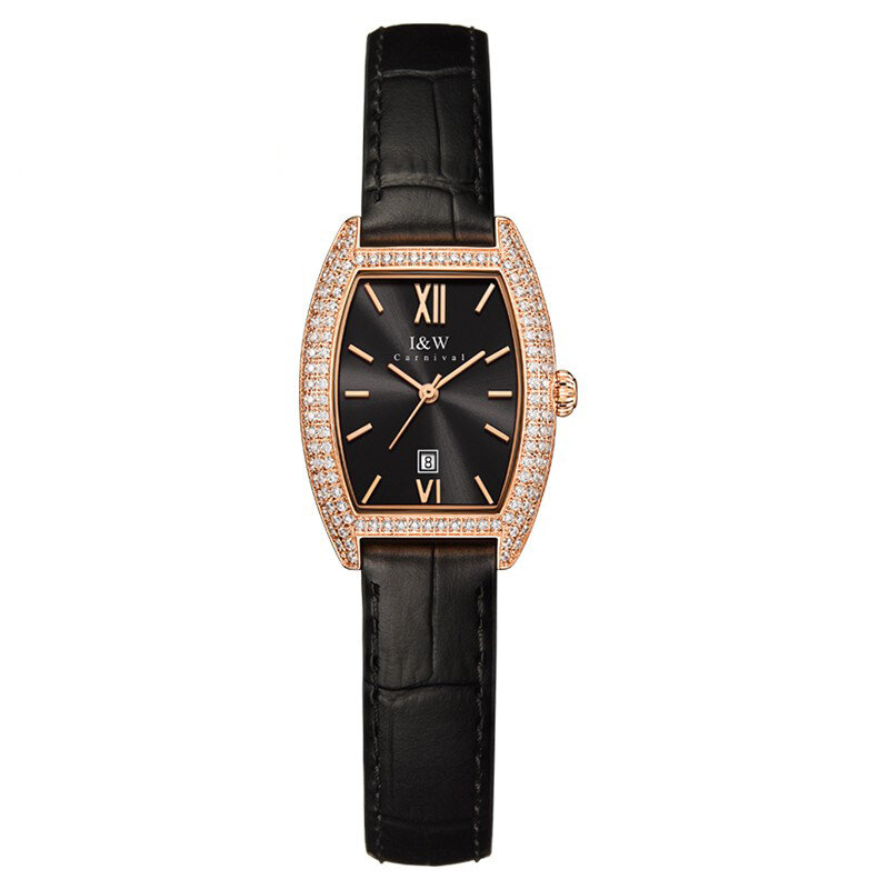 Montre femme i & w moda tonneau relógio de quartzo para mulher safira calendário à prova dwaterproof água relógio de diamante feminino marca de luxo 2021