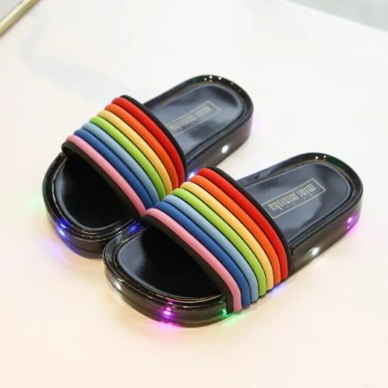 PVC Non-slip Rainbow Beach Sandals Kids Home Bathroom Footwear Luminous Jelly Summer Children's LED Slipper Girls Slippers