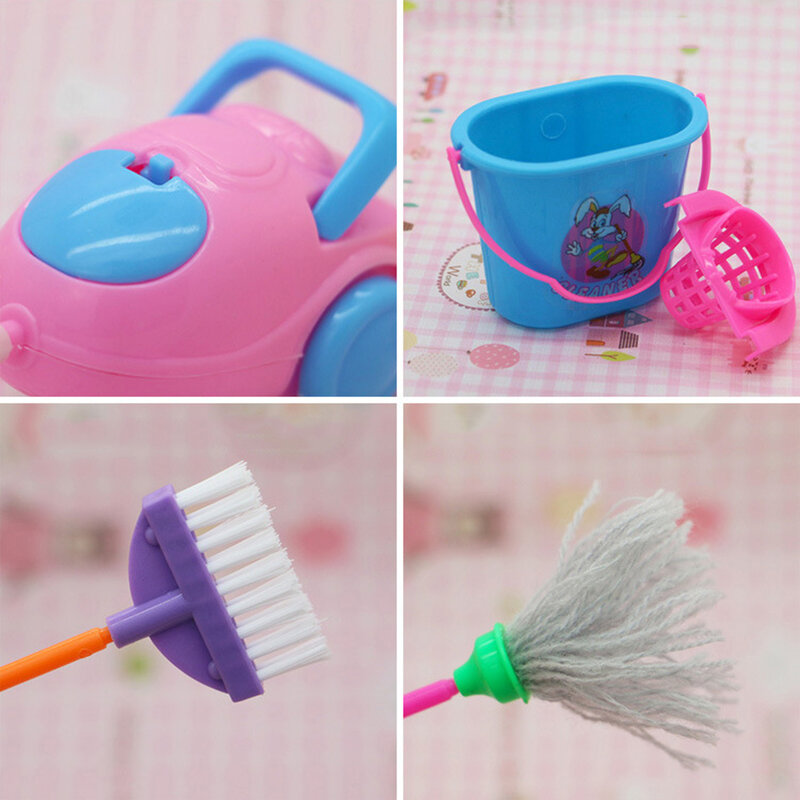 Kit Educacional de Limpeza e Varrer Ferramentas para Crianças, Mini Mop Broom, Vacuum Toys, Party Supplies, Fun Doll Gift, 9 Pcs Set